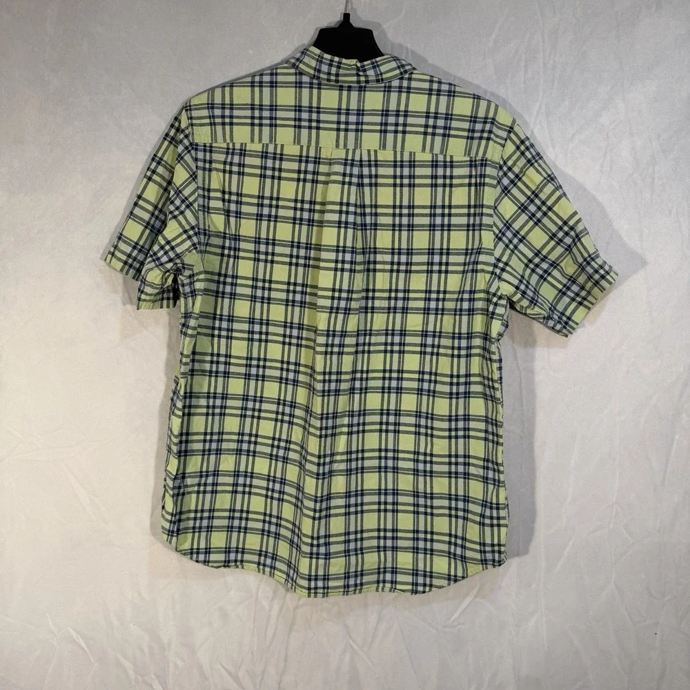 vintage abercrombie and fitch Short Sleeve Button Up Plaid Green Shirt‎ FITTED L